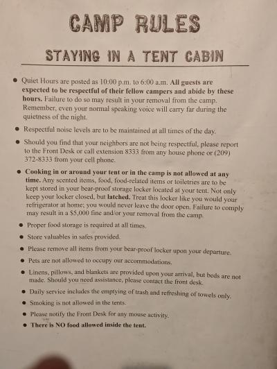 テントキャビン利用上の注意(キャビン内掲示)