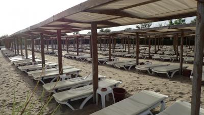 ビーチに”整然と”並ぶラウンジャー