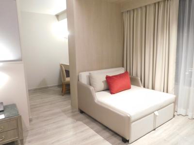 ソファベッド。奥は書斎になっています。