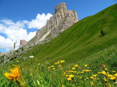 ドロミテで１，２を争うほどの絶景の峠は、以前よりも駐車スペースがないほど込み合っていました。
