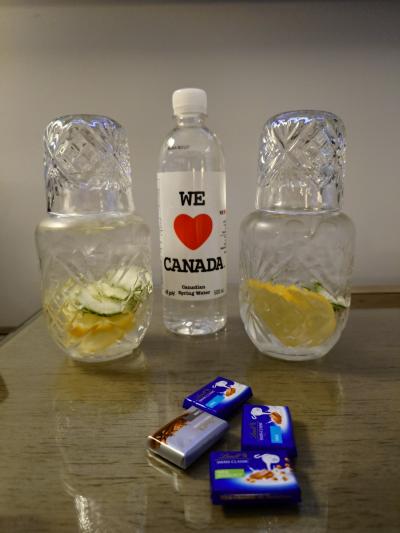 ホテルの方がきゅうり・レモン水とチョコレートを差し入れてくれ