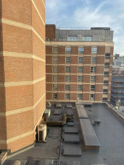 窓の正面に別棟の部屋の窓