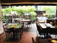 華やかな街の中心の、 緑に囲まれたレストランへ