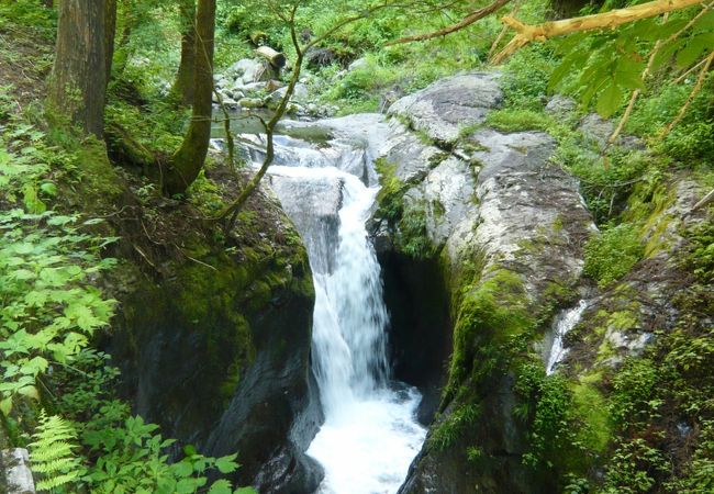 大きな甌穴と水量豊富な滝 『おう穴群』