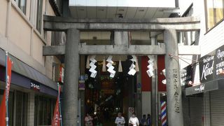 ビルの中にめり込んでいる京都・錦天満宮の鳥居（２００８年４月）