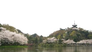 池と三重塔が象徴です。