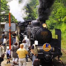 仁保駅に停車中のＳＬやまぐち号