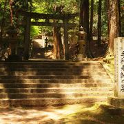 緑の木々に囲まれた静かな空間に佇む毛利元就公のお墓