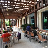 朝食はプールサイドのテラスにも席があります