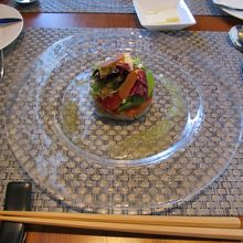 前菜　自家製からすみがのっています