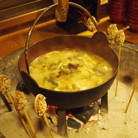 朝食バイキング（きのこ汁とそば餅）