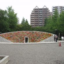 慰霊堂前の近くにあります。人物も入れてみました