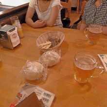 まずビール2.5ユーロ，ジュース1.5ユーロ．パン一つ0.6