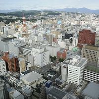 ２６階の朝食スペースから見下ろした仙台市街地。