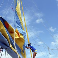 体重を掛けてシートを引っ張り