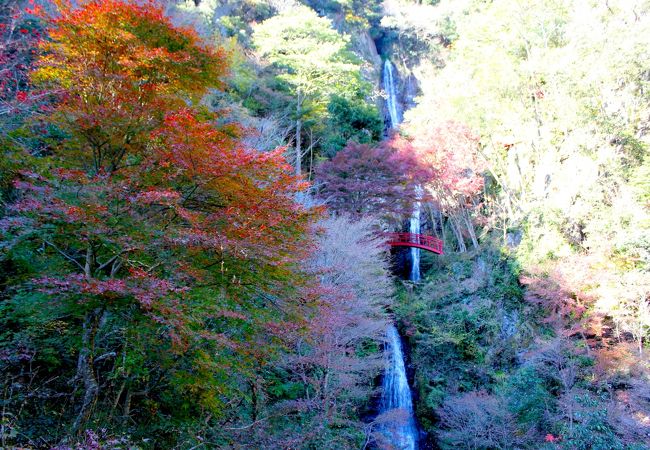 紅葉と三連滝下から「三の滝」「二の滝」「一の滝」