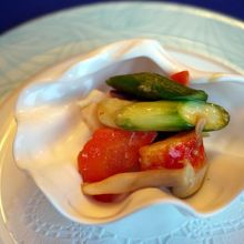 タラバ蟹と帆立貝の豆板醤炒め