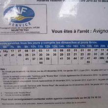 Avignon posteの時刻表　（２０１１年９月末撮影）