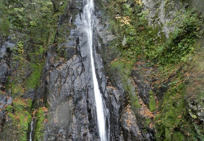 直線的な細身の流身が美しい滝