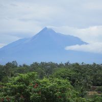 お部屋からムラピ山。頂上の雲はなかなかとれない。