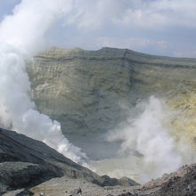 壁面は硫黄で黄色く変色していました。