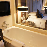 バスタブは大きく、ガラスで部屋と仕切られているので明るい