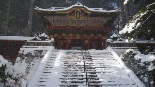 日光山輪王寺・大猷院二天門・・・日光東照宮の「陽明門」に匹敵する門です。雪に煙っているのがちょっと残念ですが。