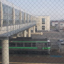 連絡通路と線路を望みます