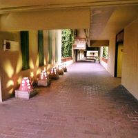 フロントから客室棟まで行く廊下。夜はライトアップされてます