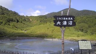 沼から温泉の湯気が出ています
