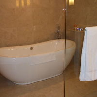 洗面所とバスタブの仕切はガラス戸のみ