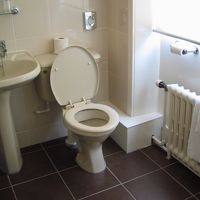 バスルーム。左側にバスタブがある。