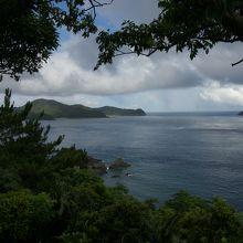 道沿いの堤防スペースから大島海峡を望む