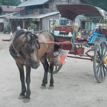 ニャンウーの街で客を待っている馬車