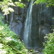 天然の広葉樹林に囲まれた森の奥にある美しい分岐瀑　『有明の滝』