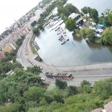 Vysehradの要塞から眺める風景。プラハ城の上流。