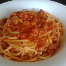 タコのトマトソースのパスタ