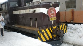 地吹雪の中を行くストーブ列車