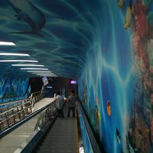 エスカレーターで地下へ降りていく