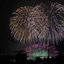 自宅から撮ったので建物が邪魔ですが下が水中花火です