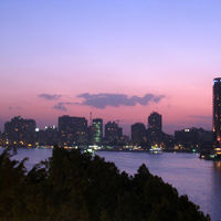 部屋のバルコニーから見たナイル川の夕景