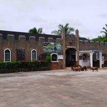 豚がお出迎えの建物入り口