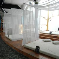 プールの傍らにあった布団。VIPのみ利用可のようでした。