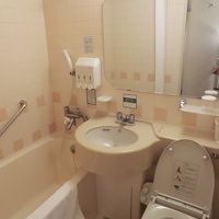 ボディーソープ、シャンプー、リンスは壁に取付けられています。