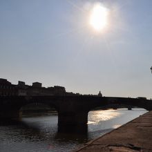 日没が近づくころ、逆光のアルノ川は光っていた