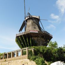 バス下車後、入り口は風車が目印