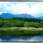 戸隠山を映し出す静かな池