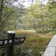 日本山岳会が設置したウェストン碑の周囲はウェストン園地として整備されている。