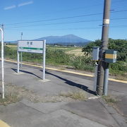 ホーム上の銅像がインパクトある駅です