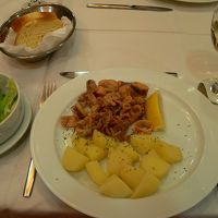 夕食（4コース）のイカフライと簡単なサラダ